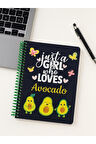 Spiralli Kareli Just A Girl Who Loves Avocado Temalı Öğrenci ve Ofis Kullanımı İçin Uygun Defter 