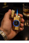 Premium Saatli LED Işıklı Metal Çakmak Özel Lüks Çakmak Prestij Hediye Dolu Gönderim Gold
