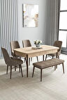 Loft Meşe Desen 80x132 Açılabilir Mdf Masa Yemek Odası Takımı, Mutfak Takımı 4 Sandalye, 1 Bench
