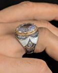 925 Ayar Gümüş Erkek Yüzüğü Beyaz Zirkon Taşlı Zirkon Taş Süslemeli
