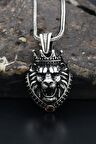 Kral Taclı Aslan Figürlü 925 Ayar Erkek Gümüş Kolye Zincir