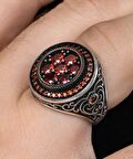Kırmızı Zirkon Taş Süslemeli 925 Ayar Gümüş Erkek Yüzüğü