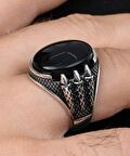 pençe Figürlü Siyah Oniks Taşlı 925 Ayar Gümüş Erkek Yüzüğü
