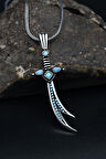 Kolye Zincir Hz. Ali Zülfikar Kılıcı Turkuaz Firuze Taş Süslemeli 925 Ayar Gümüş 