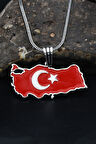 Türk Bayrağı ( Ay Yıldızlı ) Mineli  925 Ayar Gümüş Kolye Zincir 901119