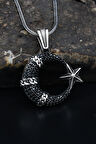 Ay Yıldızlı (AYYILDIZLI) Siyah Mikro Taş Süslemeli 925 Ayar Gümüş Kolye Zincir 901136