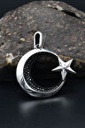 Kolye Ucu AYYILDIZLI (Ay Yıldızlı) Siyah Zirkon Taş Süslemeli 925 Ayar Gümüş 901171