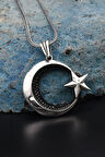 Ay Yıldızlı (AY YILDIZ) 925 Ayar Gümüş Kolye Zincir Siyah Mikro Taş Süslemeli 901262