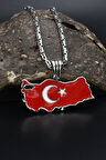 Türk Bayrağı ( Ay Yıldızlı ) Mineli 925 Ayar Gümüş Kolye Kral Zincir 2Mm 901580
