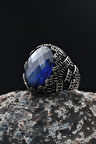 Lacivert Zirkon Taşlı Zirkon Taş Süslemeli Erkek Yüzüğü 925 Ayar Gümüş 901755