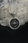 Kutup Yıldızlı Pusula Grek Desenli 925 Ayar Gümüş Kolye Kral Zincir 2Mm 902161