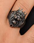 925 Ayar Gümüş Erkek Yüzüğü Kral Taclı Aslan Figürlü