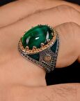 925 Ayar Gümüş Erkek Yüzüğü Yeşil Kaplangözü Taşlı