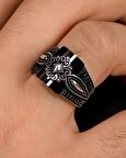 925 Ayar Gümüş Erkek Yüzüğü Siyah Zirkon Taşlı Zirkon Taş Süslemeli 