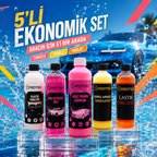 5’li Ekonomik Araç Bakım ve Temizlik Seti – Şampuan, Hızlı Cila, Plastik Yenileyici, Genel Temizleyici ve Lastik Parlatıcı