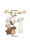 Sevimli Ayıcık Krem Renk Rakam Balon Set 1 Yaş Ay Dede Uyuyan Ayıcıklı Krem Renk Rakam Folyo Balon