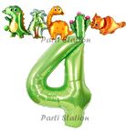 Yeşil Renk Rakam Balonlu Dinozor 4 Yaş Doğum Günü Parti Yapışık Balon Set Dinozor Tema Parti Set