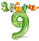 Yeşil Renk Rakam Balonlu Dinozor 9 Yaş Doğum Günü Parti Yapışık Balon Set Dinozor Tema Parti Set