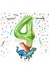 Yeşil Renk Rakam Balonlu Küçük Boy Dinozor Balonlu 4 Yaş Dinozor Konsept Doğum Günü Parti Balon Set