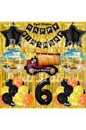İnşaat Konsept Kamyon Balon Set 6 Yaş Sarı Siyah İnşaat Tema Kamyon Doğum Günü Balon Set