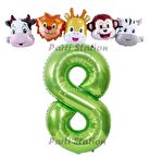 Yeşil Renk Rakam Balonlu Safari 8 Yaş Doğum Günü Parti Balon Set Safari Hayvanlar Tema Parti