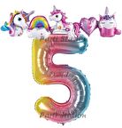 Renkli Gökkuşağı Renk Rakam Balonlu Unicorn 5 Yaş Doğum Günü Parti Balon Set Unicorn Tema Parti Seti