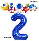 Lacivert Renk Rakam Balonlu Uzay Konsept 2 Yaş Doğum Günü Balon Set Galaksi Astronot Space Parti