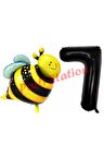 Bee Arı Konsept 7 Yaş Balon Set Arı Balon ve Siyah Rakam Balon Doğum Günü Balon Set