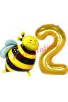 Bee Arı Konsept 2 Yaş Balon Set Arı Balon ve Gold Rakam Balon Doğum Günü Balon Set