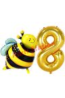 Bee Arı Konsept 8 Yaş Balon Set Arı Balon ve Gold Rakam Balon Doğum Günü Balon Set