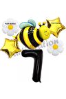 Bee Arı ve Papatya Konsept 7 Yaş Balon Set Arı Balon ve Siyah Rakam Balon Doğum Günü Balon Set