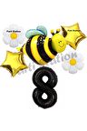 Bee Arı ve Papatya Konsept 8 Yaş Balon Set Arı Balon ve Siyah Rakam Balon Doğum Günü Balon Set