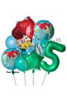 Deniz Kızı Ariel 5 Yaş Yeşil Renk Balon Set Little Mermaid Balloon Deniz Kızı Ariel Doğum Günü Set