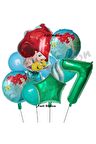 Deniz Kızı Ariel 7 Yaş Yeşil Renk Balon Set Little Mermaid Balloon Deniz Kızı Ariel Doğum Günü Set