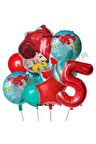 Deniz Kızı Ariel 5 Yaş Kırmızı Renk Balon Set Little Mermaid Balloon Deniz Kızı Ariel Doğum Günü Set