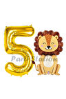 Aslan Balon 6 Yaş Balon Set Safari Konsept Aslan Balon ve Gold Renk Rakam Balon
