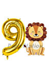 Aslan Balon 6 Yaş Balon Set Safari Konsept Aslan Balon ve Gold Renk Rakam Balon