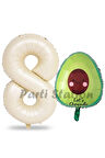 Avokado Balon 9 Yaş Doğum Günü Balon Set Avokado Konsept ve Krem Renk Rakam Balon