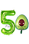 Avokado Balon 5 Yaş Doğum Günü Balon Set Avokado Konsept ve Yeşil Renk Rakam Balon
