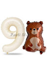 Ayıcık Balon 2 Yaş Balon Set Woodland Konsept Ayı Balon Ve Krem Renk Rakam Balon