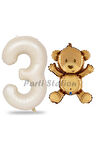 Sevimli Ayıcık Balon 4 Yaş Balon Set Woodland Konsept Ayı Balon ve Gold Renk Rakam Balon