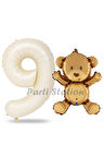 Sevimli Ayıcık Balon 4 Yaş Balon Set Woodland Konsept Ayı Balon ve Gold Renk Rakam Balon