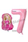 Barbie Balon Konsept 7 Yaş Balon Set Barbie ve Pembe Rakam Balon Doğum Günü Balon Set