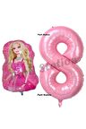Barbie Balon Konsept 8 Yaş Balon Set Barbie ve Pembe Rakam Balon Doğum Günü Balon Set