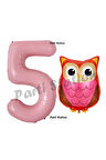 Woodland Baykuş Konsept 9 Yaş Balon Set Sevimli Baykuş Owl ve Pembe Rakam Balon Doğum Günü Balon Set