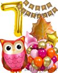 Orman Woodland Baykuş Konsept Doğum Günü 7 Yaş Balon Set Baykuş Tema Folyo Balon Set