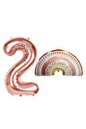 Bohem Gökkuşağı 5 Yaş Balon Set Boho Rainbow Konsept Balon ve Rosegold Rakam Balon