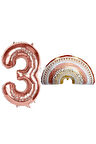 Bohem Gökkuşağı 5 Yaş Balon Set Boho Rainbow Konsept Balon ve Rosegold Rakam Balon