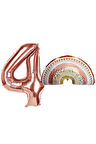 Bohem Gökkuşağı 5 Yaş Balon Set Boho Rainbow Konsept Balon ve Rosegold Rakam Balon