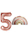 Bohem Gökkuşağı 5 Yaş Balon Set Boho Rainbow Konsept Balon ve Rosegold Rakam Balon